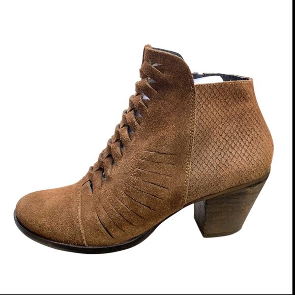 Free People Loveland Brown Suede Snake Embossed Zip Booties‎ - Picture 2 of 12